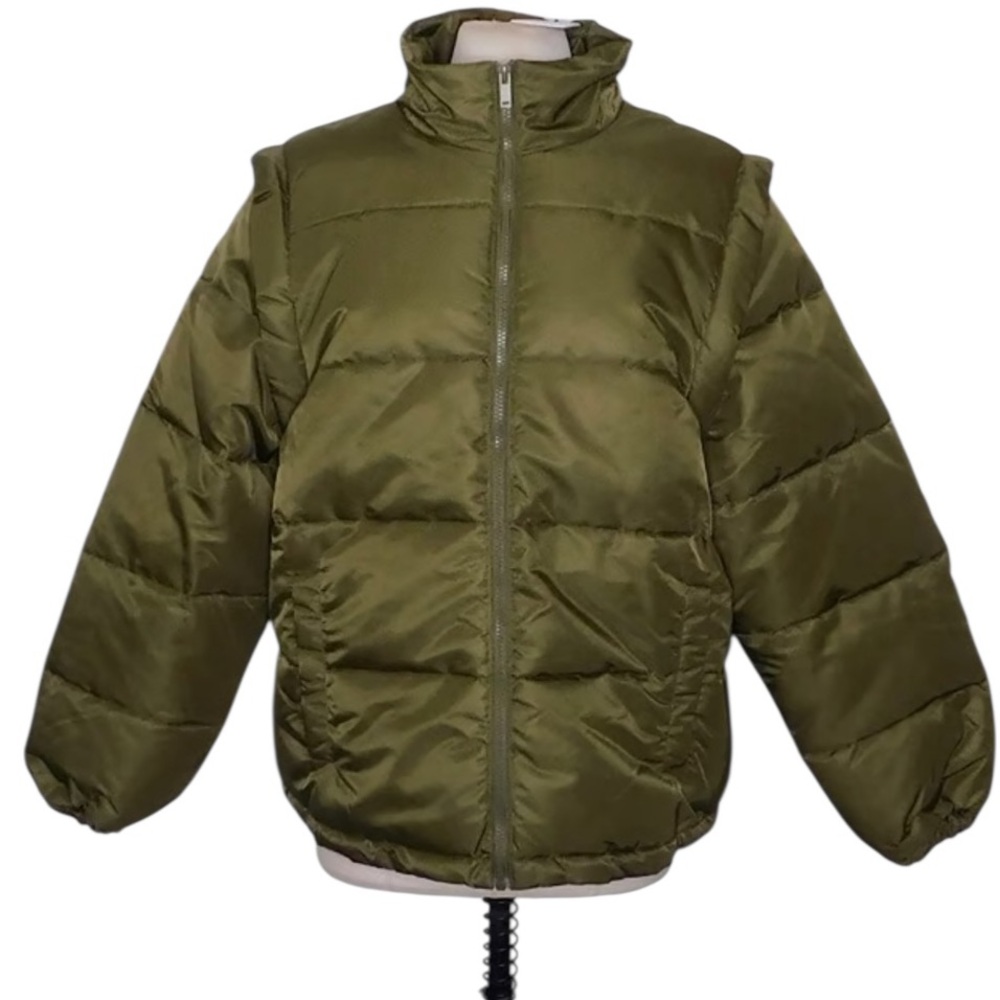 WeWoreWhat Convertible Vest Coat Zip Off Sleeve Puffer Coat in Olive - Picture 3 of 6